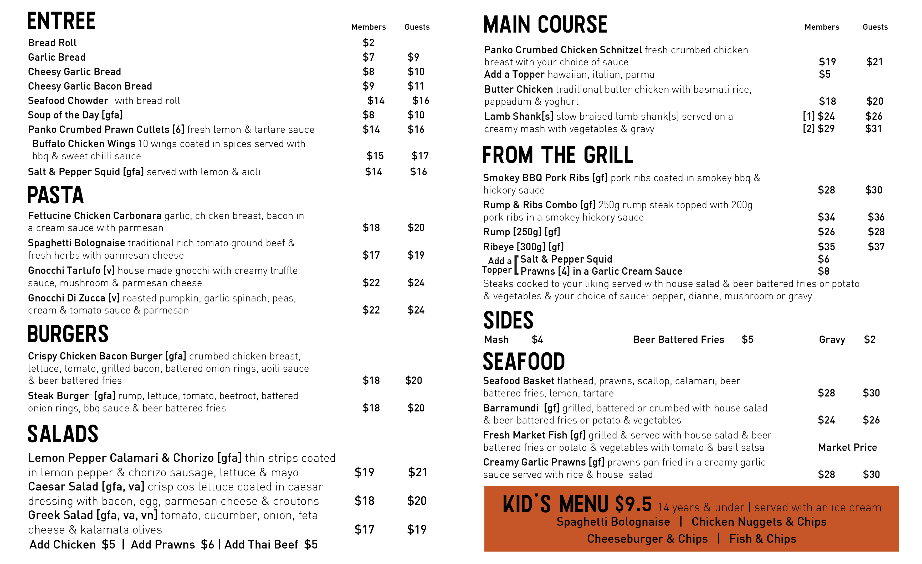 manly yacht club restaurant menu